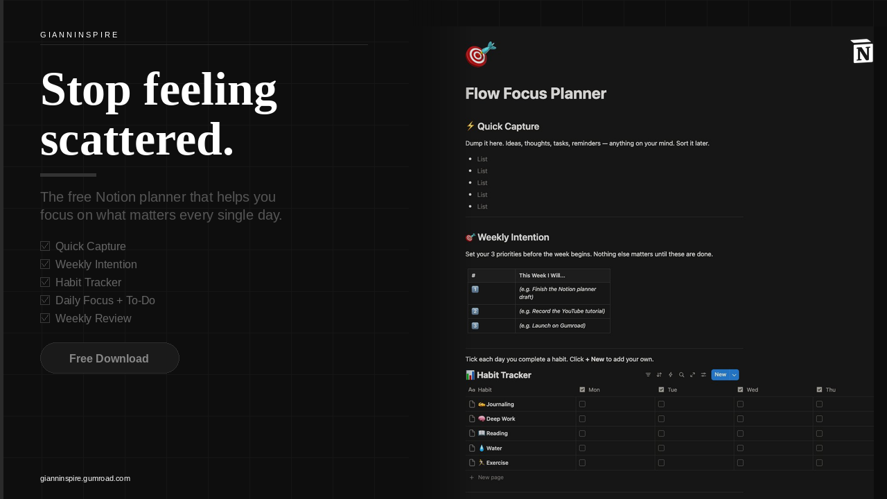Flow Focus Planner interior in Notion